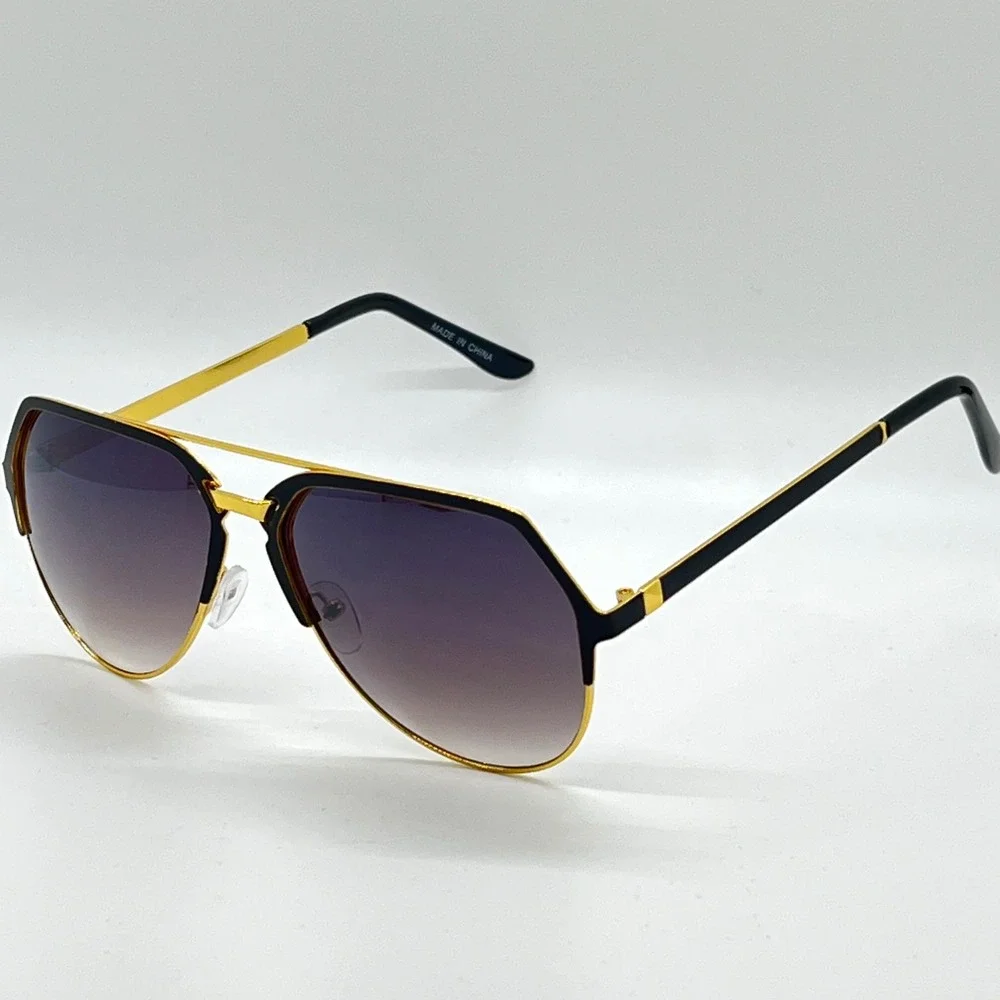 Mens Geometric Fashion Sunglasses Gold Black Frame Black Gradient Lens Driving